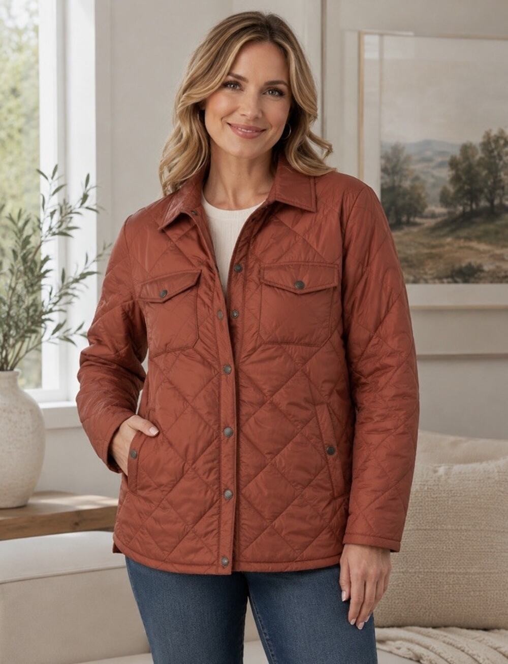 Chadwicks Women's XL Quilted Barn Jacket Burnt Orange Lightweight Cozy Shacket